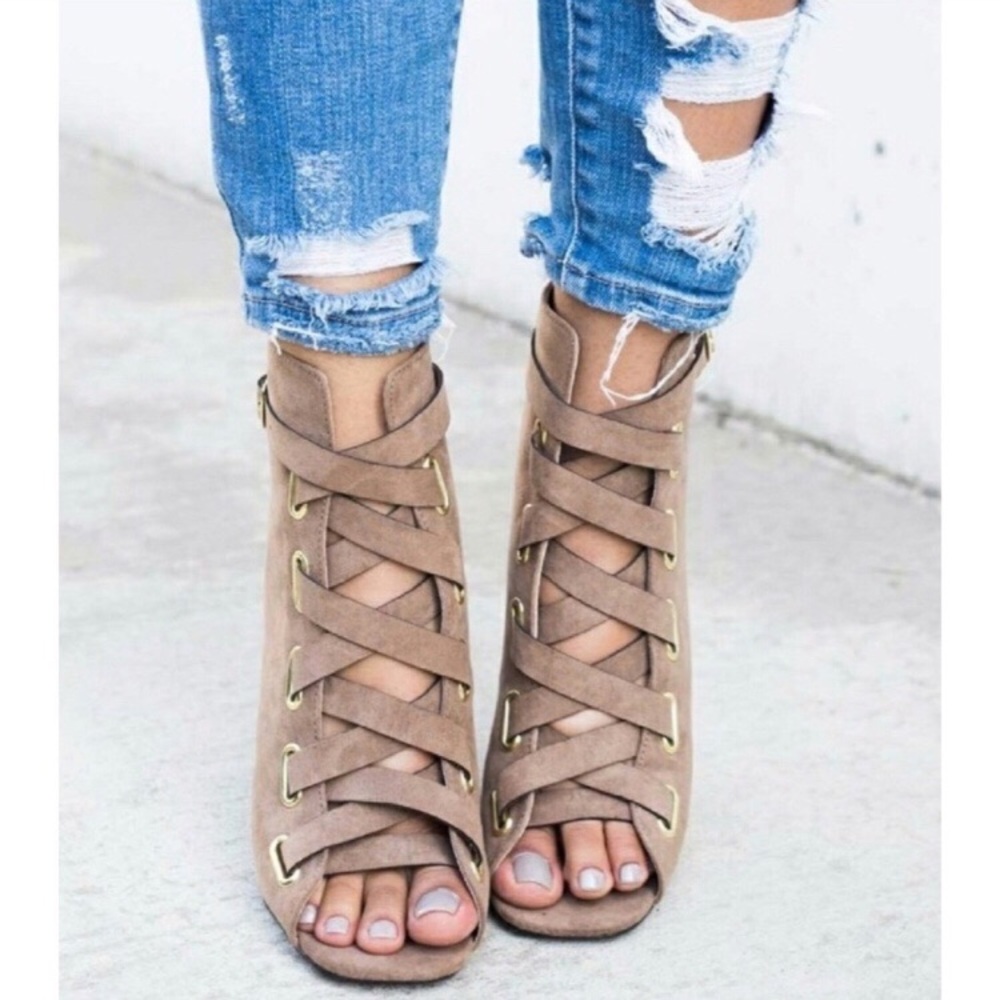 Vegan Suede Ankle Booties Heels